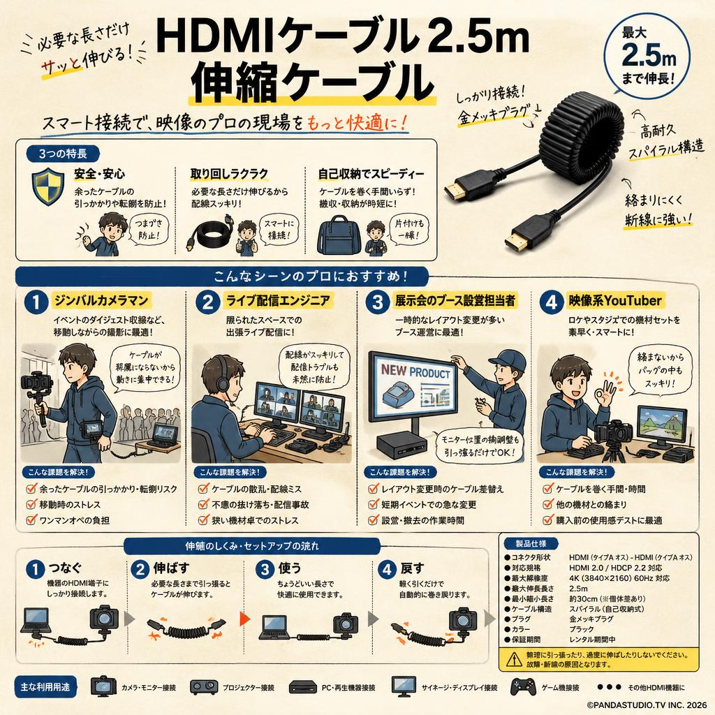 HDMIケーブル 2.5m　伸縮ケーブル おもな対象のお客様