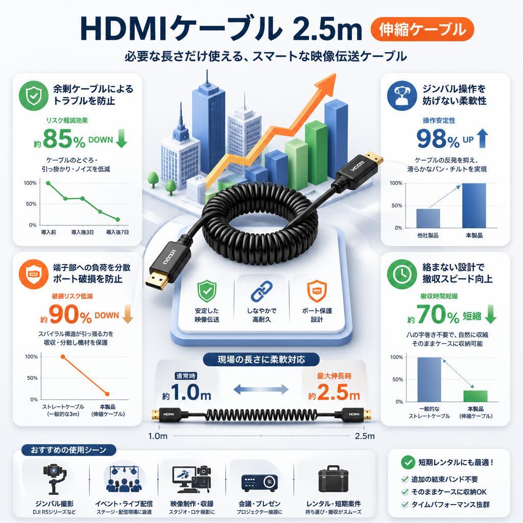 HDMIケーブル 2.5m　伸縮ケーブル セールスポイント