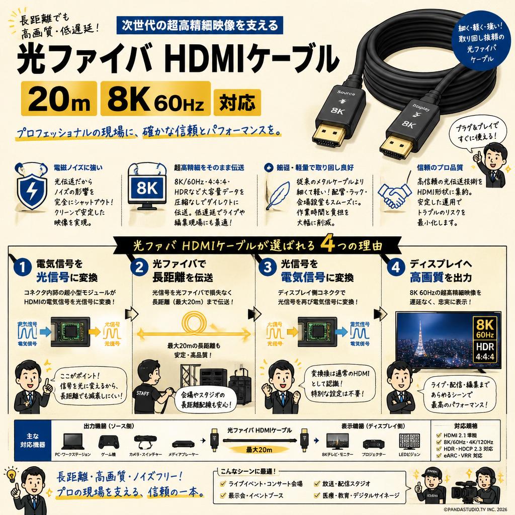 光ファイバ HDMIケーブル 20m 8K 60Hz 対応 概要