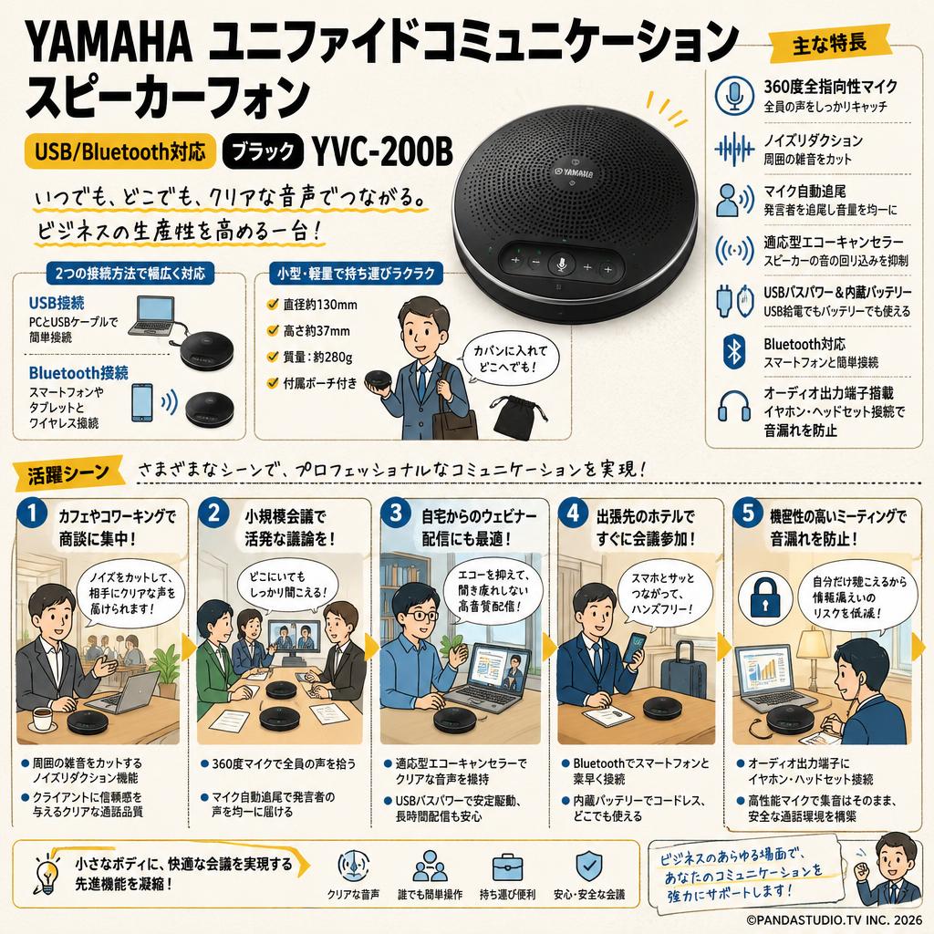 YAMAHA ユニファイドコミュニケーションスピーカーフォン USB/Bluetooth対応 ブラック YVC-200B 用途