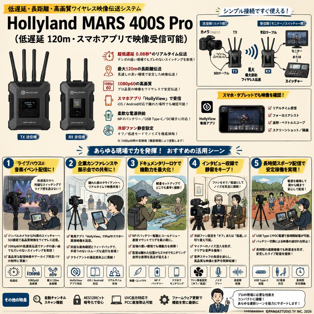 Hollyland MARS 400S Pro（低遅延 120ｍ・スマホアプリで映像受信可能） 用途
