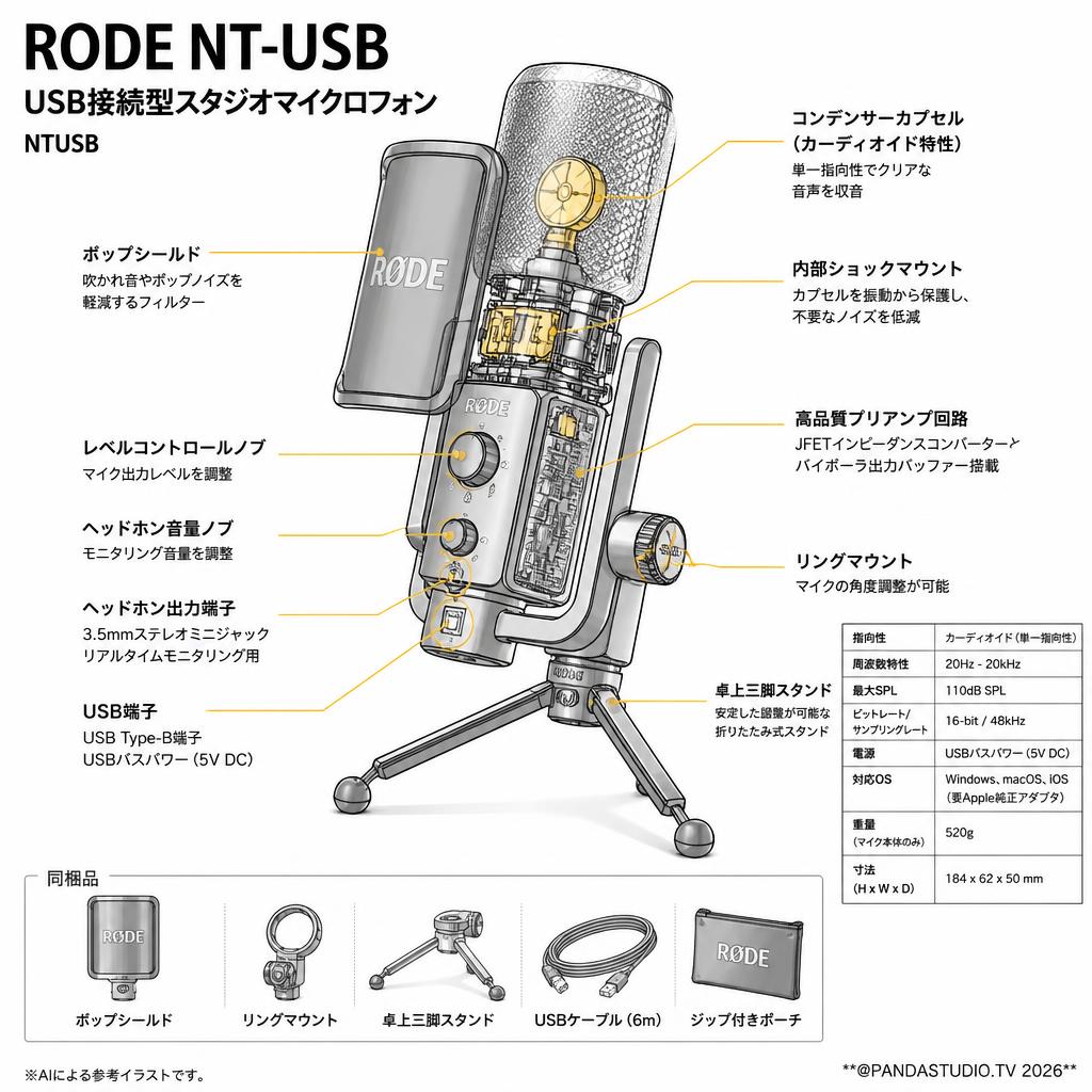 RODE NT-USB USB接続型スタジオマイクロフォンNTUSB スペック
