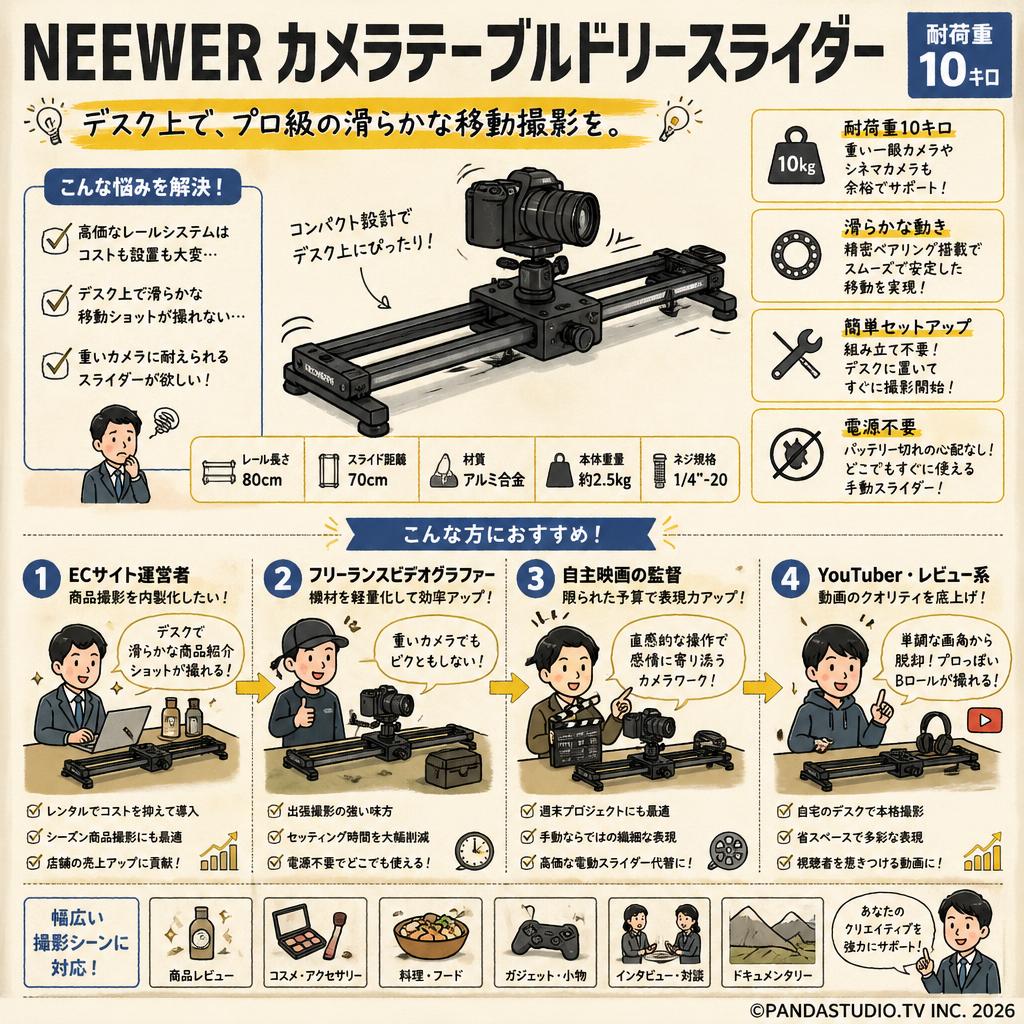 Neewer カメラテーブルドリースライダー　耐荷重10キロ おもな対象のお客様