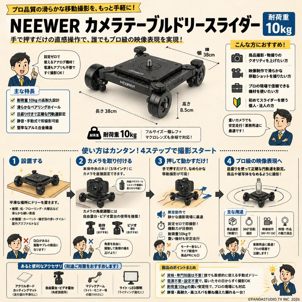 Neewer カメラテーブルドリースライダー　耐荷重10キロ FAQ（よくある質問と答え）