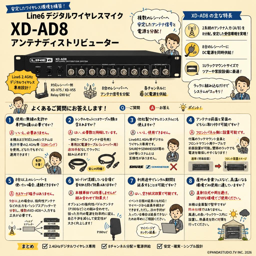 Line6 デジタルワイヤレスマイク XD-AD8 アンテナディストリビューター FAQ（よくある質問と答え）