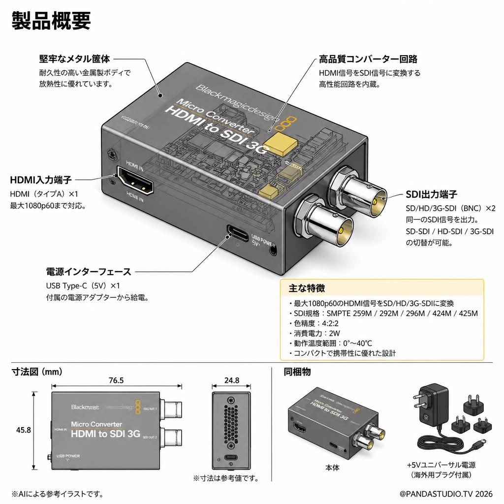 Blackmagic Design Micro Converter HDMI to SDI 3G wPSU（AC付） スペック