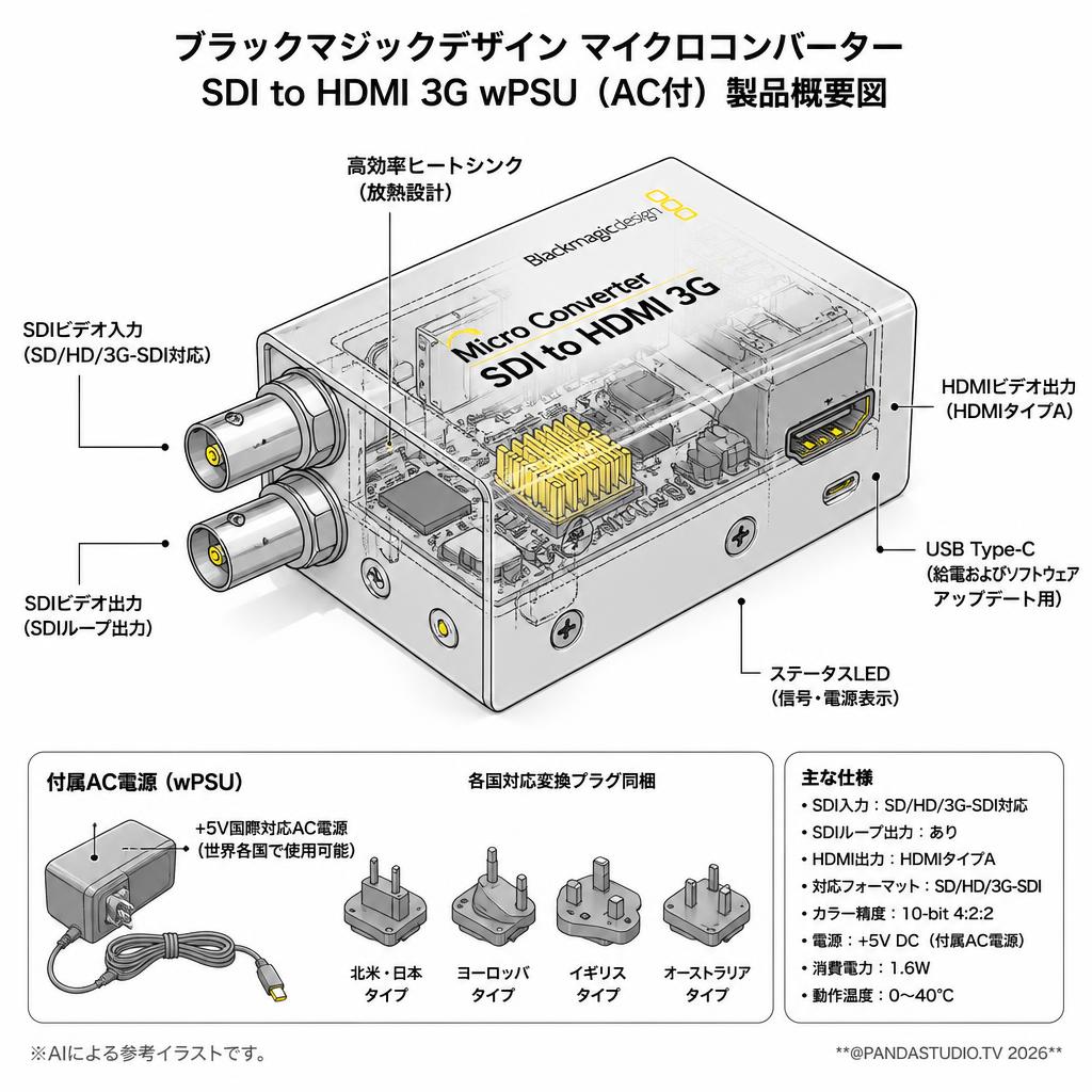 Blackmagic Design Micro Converter SDI to HDMI 3G wPSU（AC付） スペック