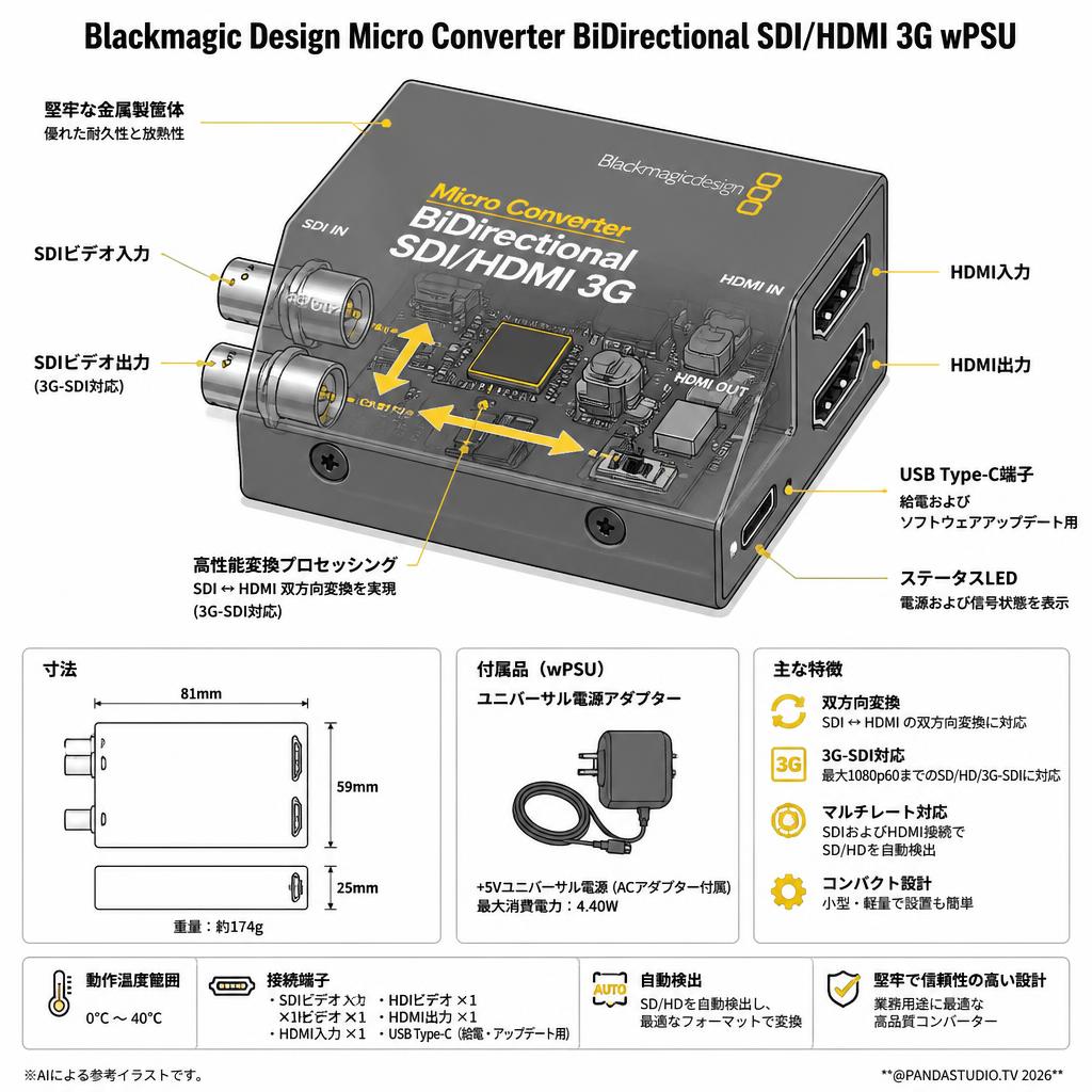 Blackmagic Design Micro Converter BiDirectional SDI/HDMI 3G wPSU スペック