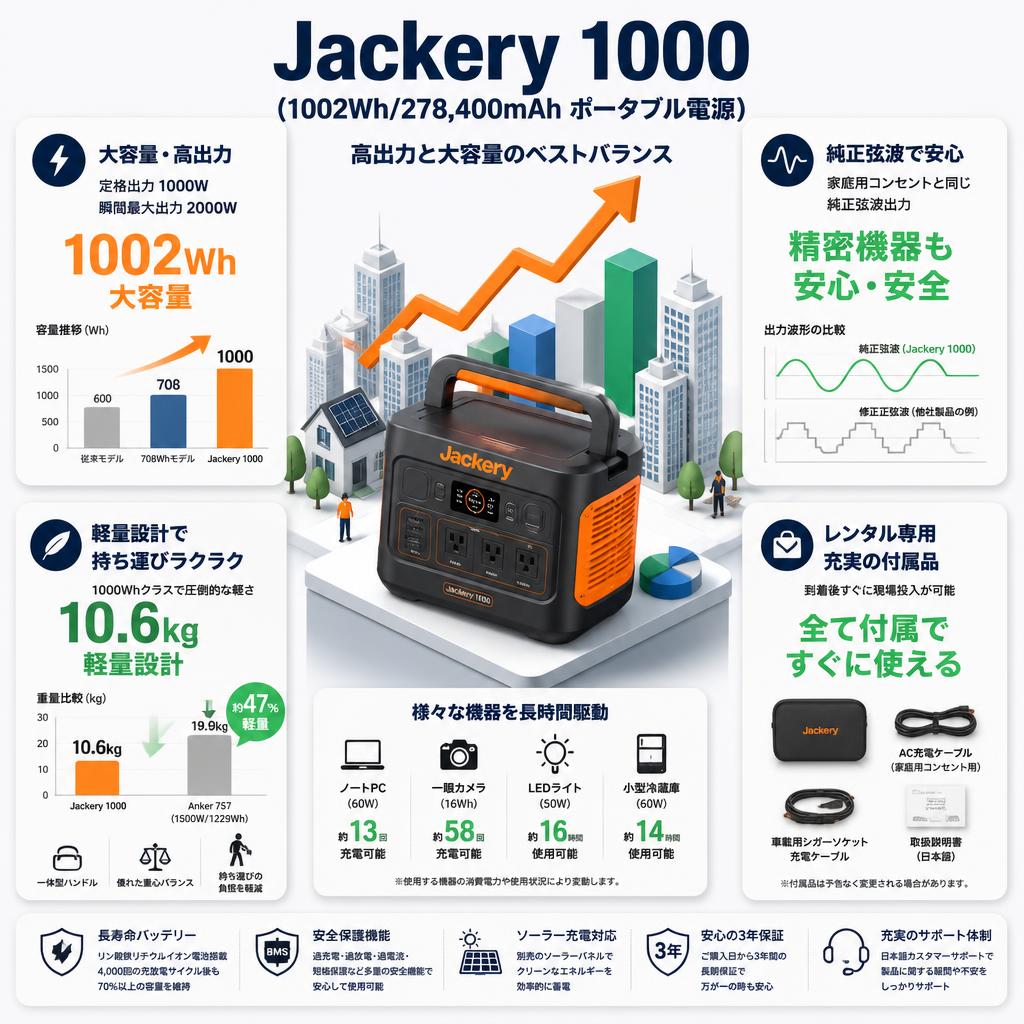 Jackery 1000 (1002Wh/278,400mAh  ポータブル電源) セールスポイント
