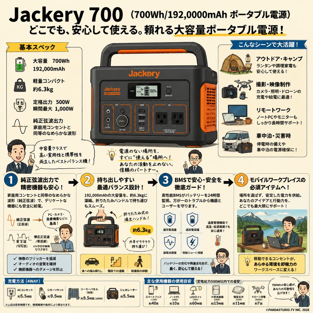 Jackery 700 (700Wh/192,000mAh  ポータブル電源) 概要