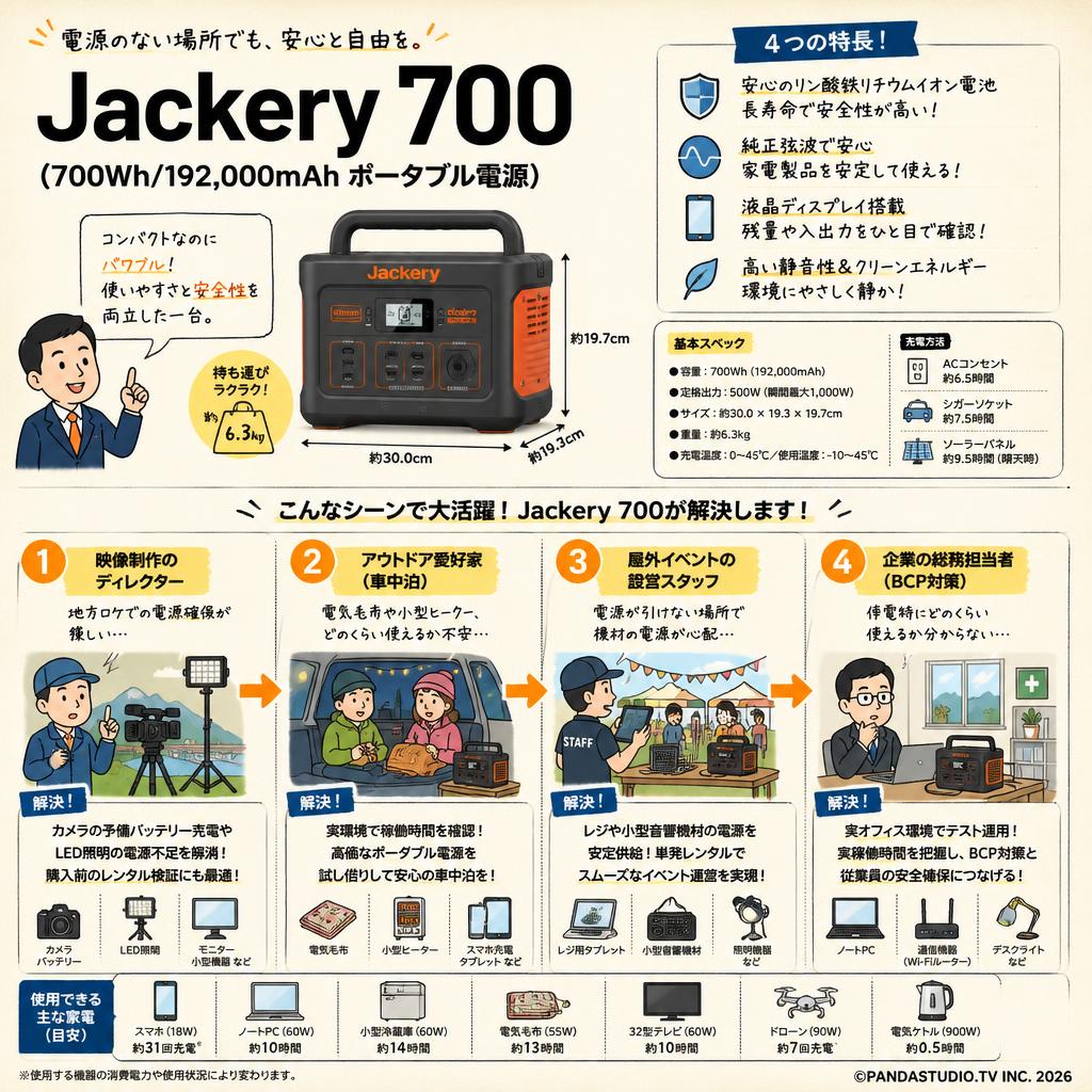 Jackery 700 (700Wh/192,000mAh  ポータブル電源) おもな対象のお客様