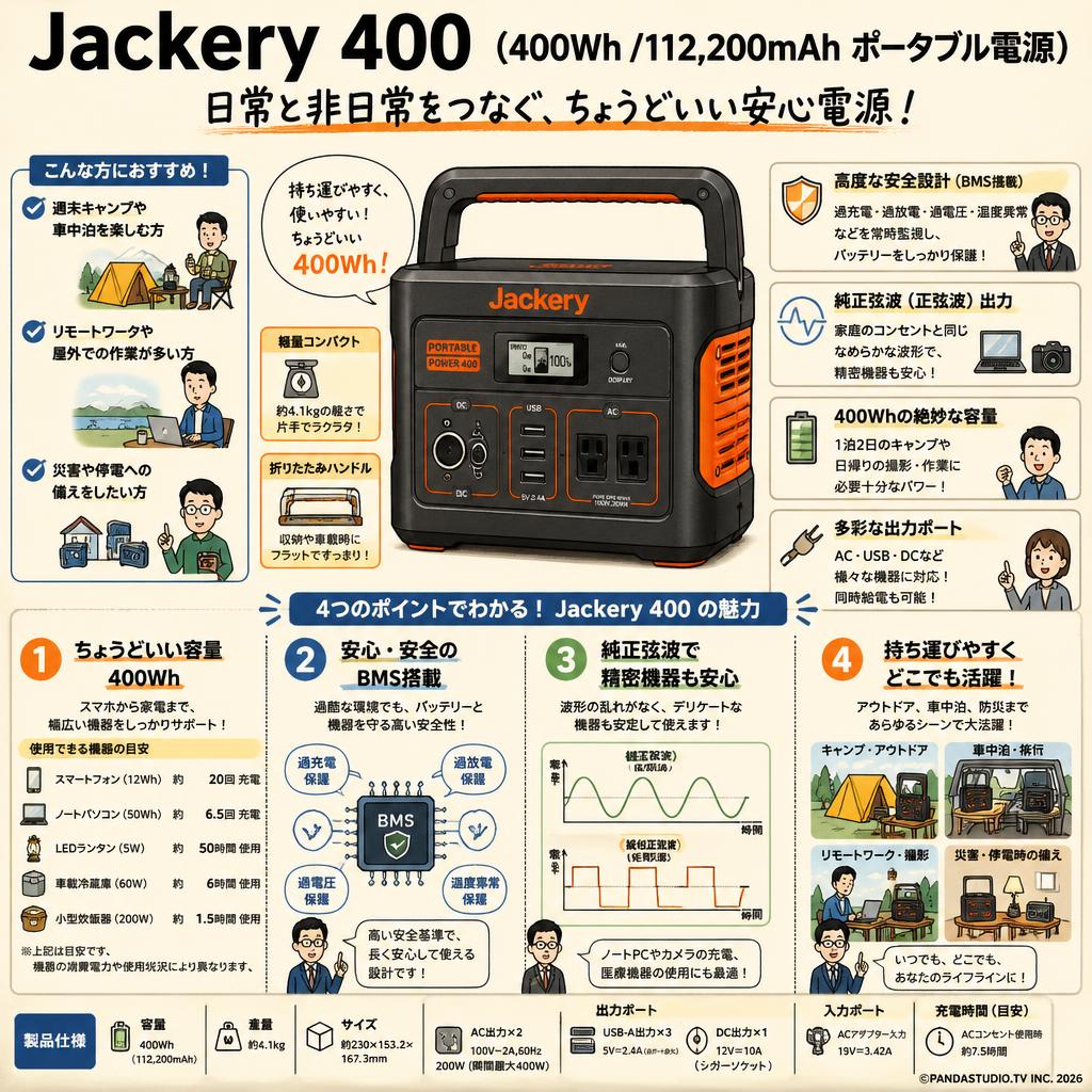 Jackery 400 (400Wh /112,200mAh ポータブル電源) 概要