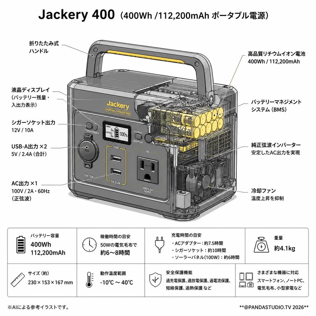 Jackery 400 (400Wh /112,200mAh ポータブル電源) スペック