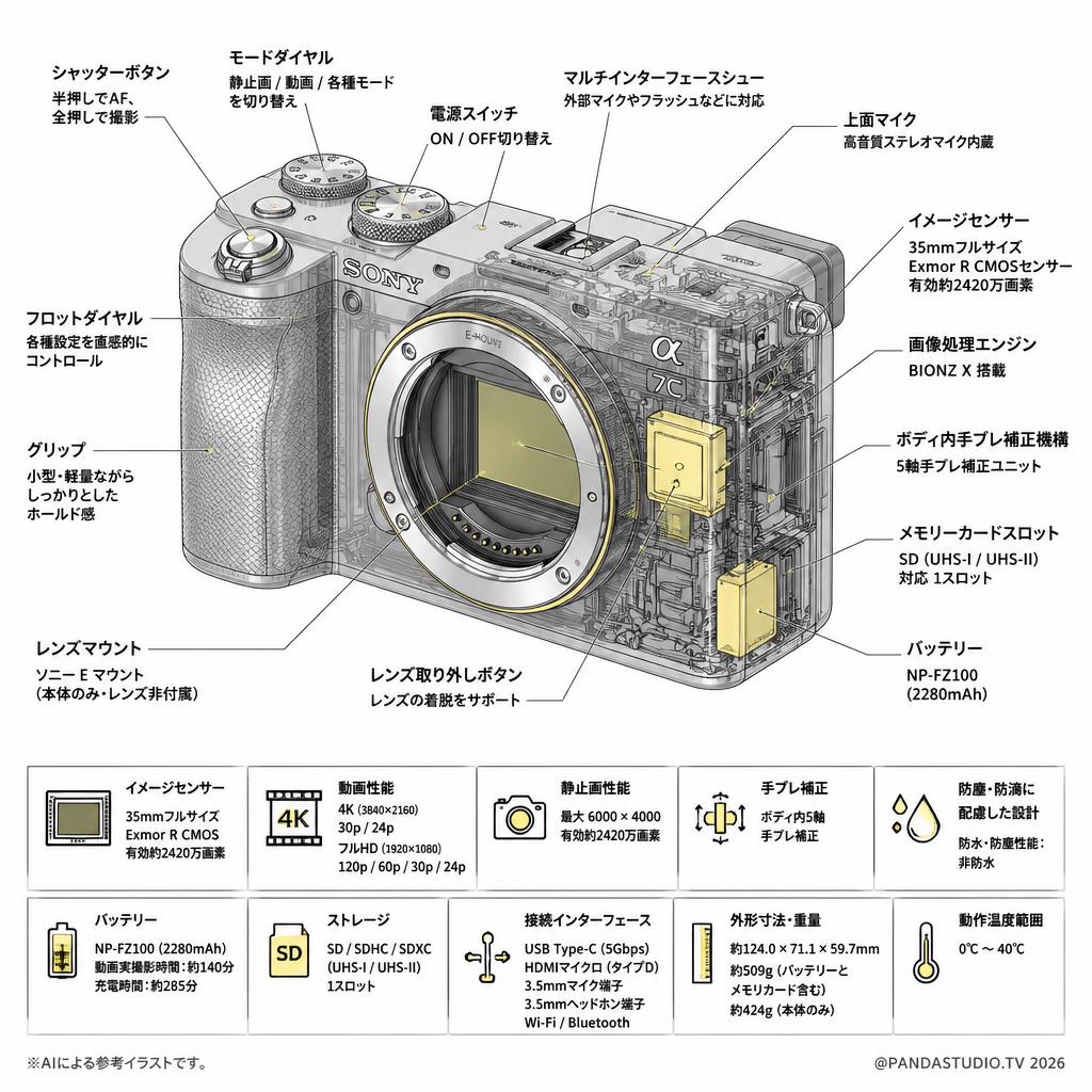 SONY α7C ILCE-7C BC フルサイズミラーレス一眼カメラ (本体のみ） スペック
