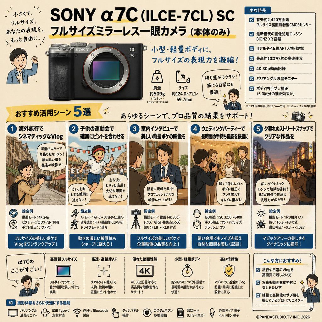 SONY α7C ILCE-7CL SC フルサイズミラーレス一眼カメラ (本体のみ） 用途