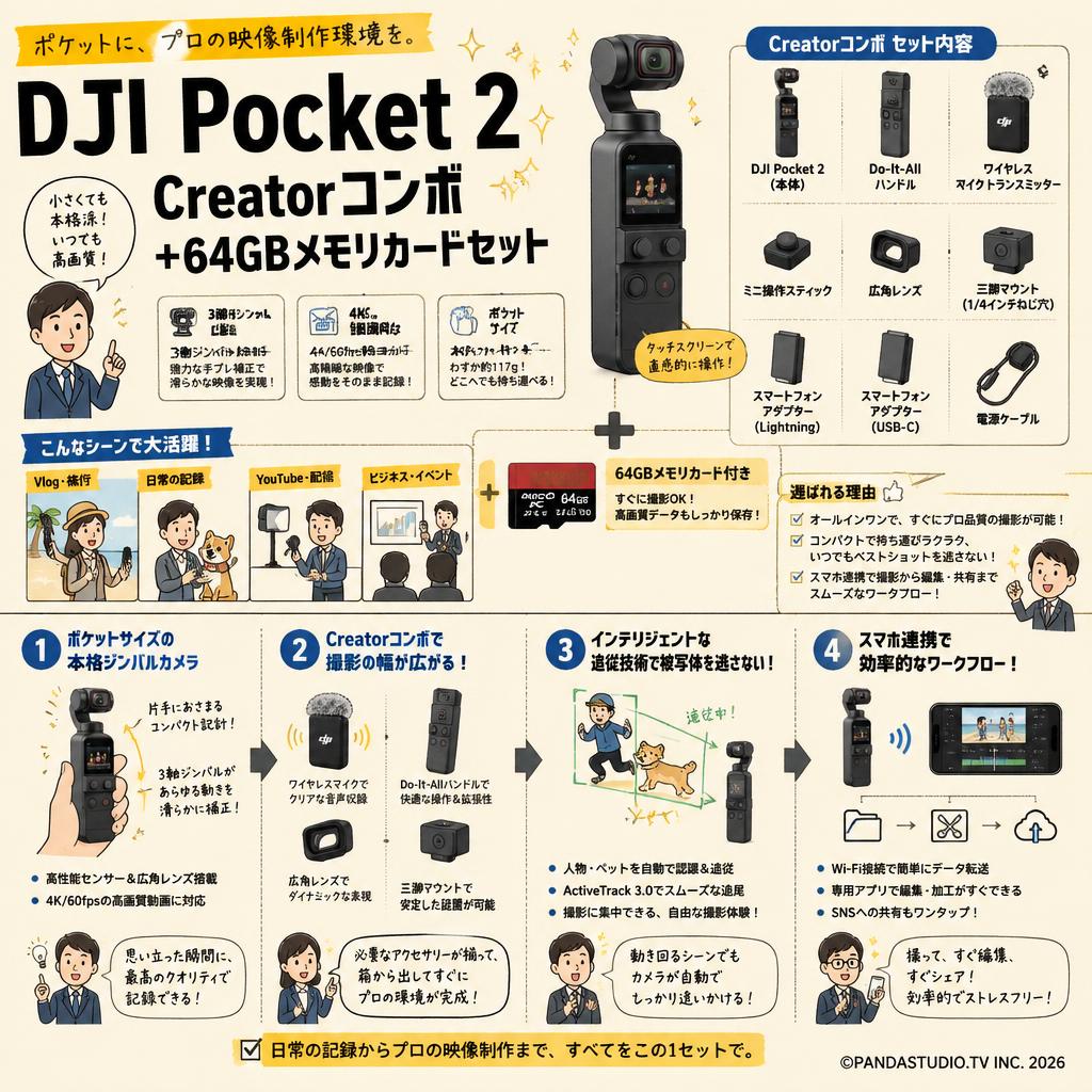 DJI Pocket 2 Creatorコンボ+64GBメモリカードセット 概要