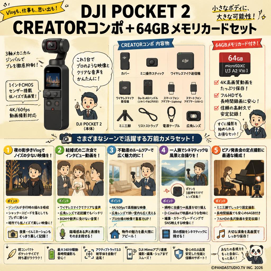DJI Pocket 2 Creatorコンボ+64GBメモリカードセット 用途