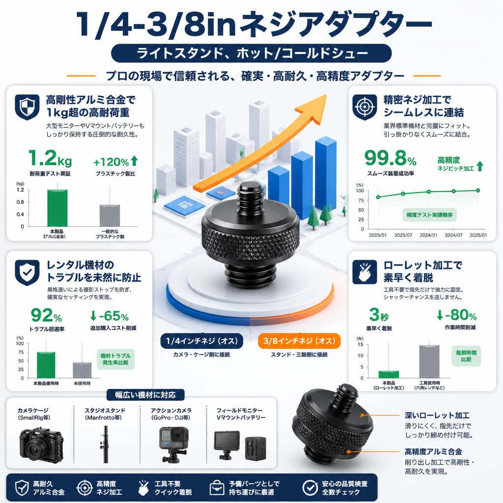 1/4-3/8inネジアダプター ライトスタンド、ホット/コールドシュー ダボ セールスポイント