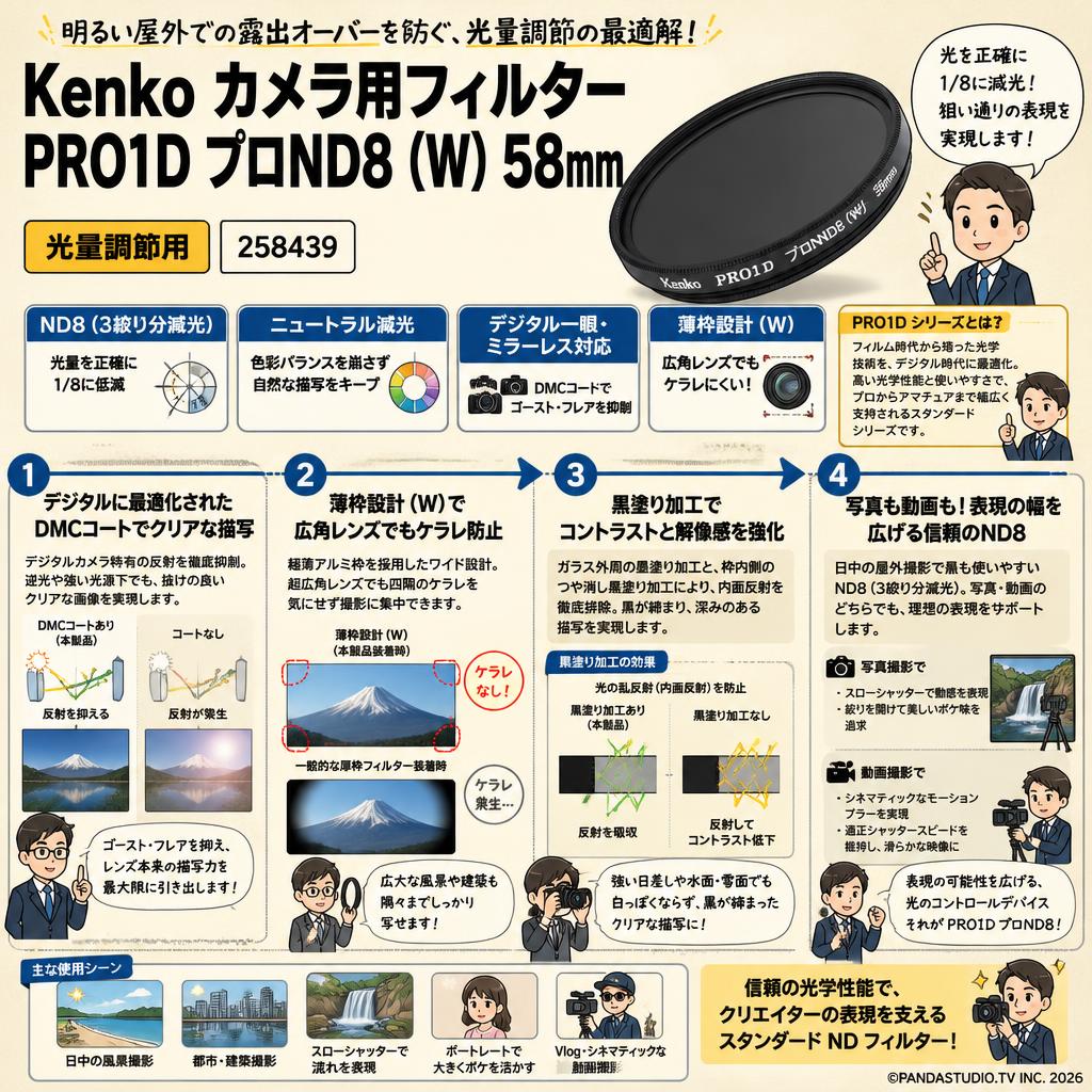 Kenko カメラ用フィルター PRO1D プロND8 (W) 58mm 光量調節用 258439 概要