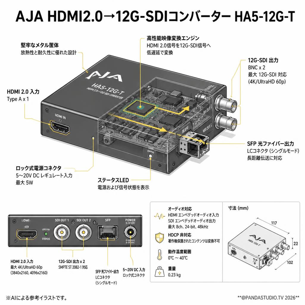 AJA HDMI2.0→12G-SDIコンバーターHA5-12G-T スペック