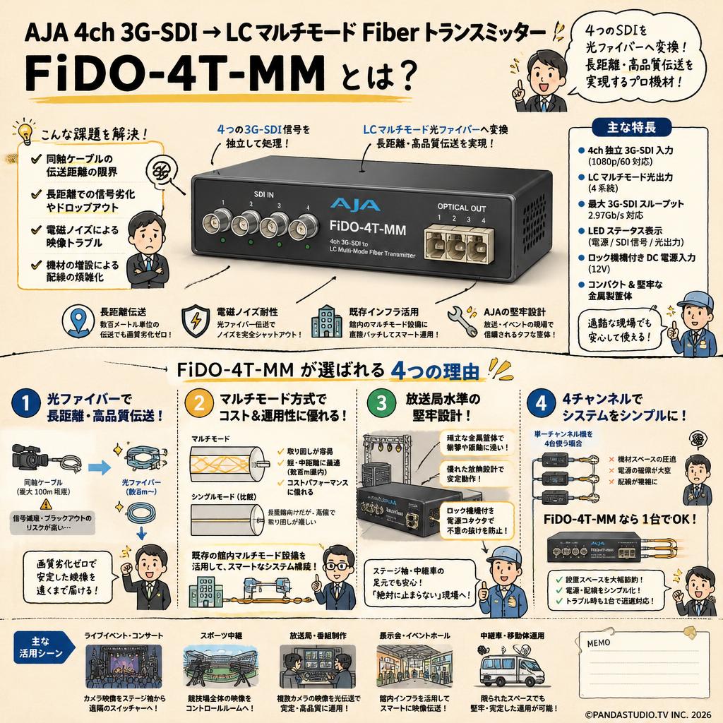 AJA 4ch 3G-SDI → LC マルチモード Fiber トランスミッター FiDO-4T-MM 概要