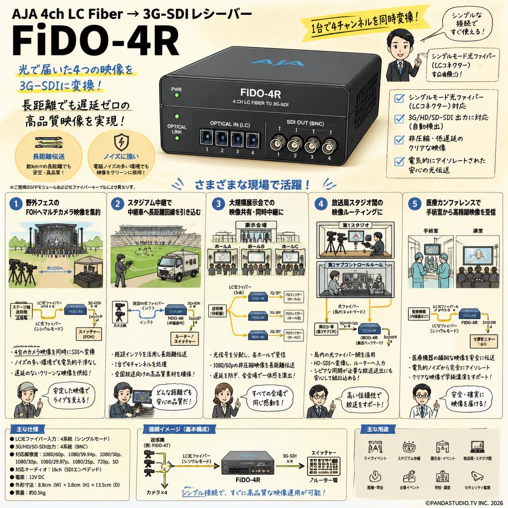 AJA 4ch LC Fiber → 3G-SDIレシーバー FiDO-4R 用途