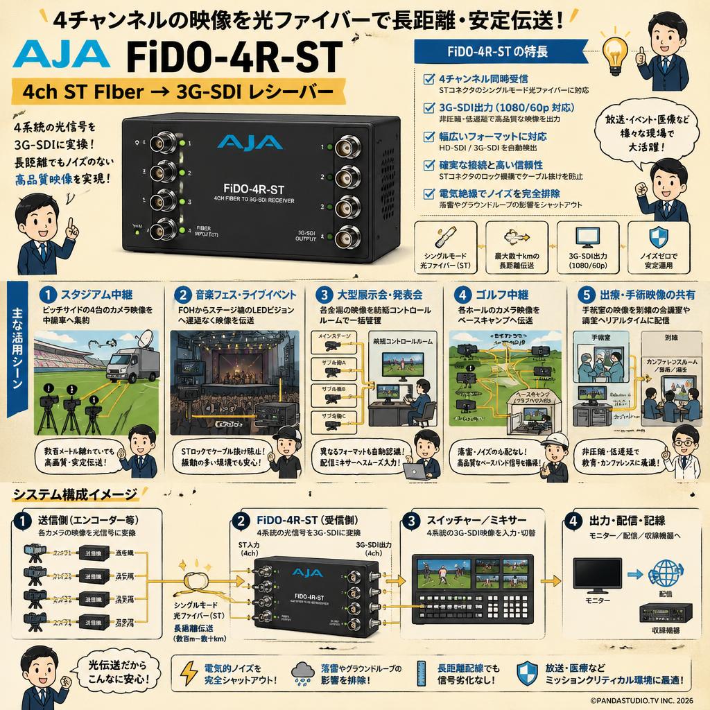 AJA 4ch ST FIber → 3G-SDI レシーバー FiDO-4R-ST 用途