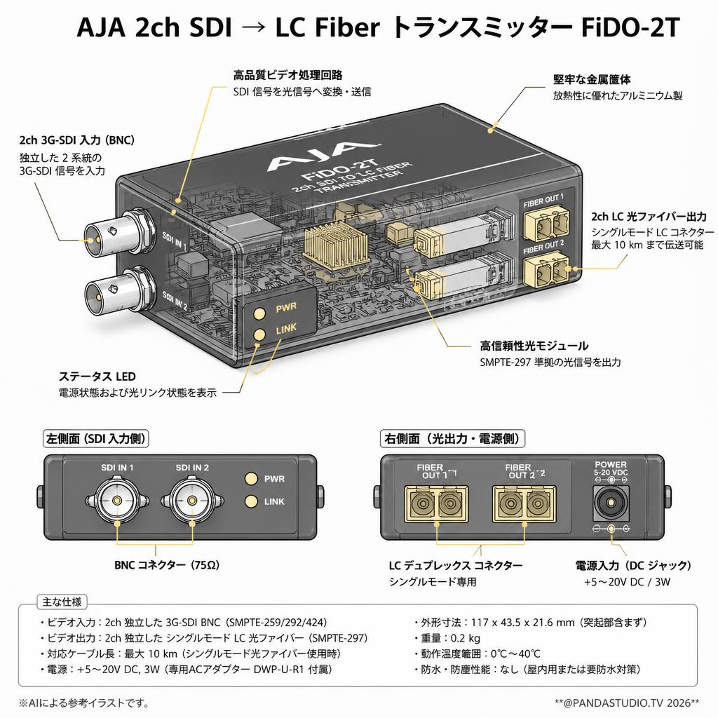 AJA 2ch SDI → LC Fiber トランスミッター FiDO-2T スペック