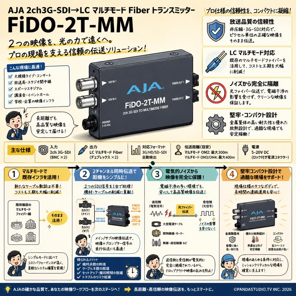 AJA 2ch3G-SDI→LC マルチモード Fiber トランスミッター FiDO-2T-MM 概要