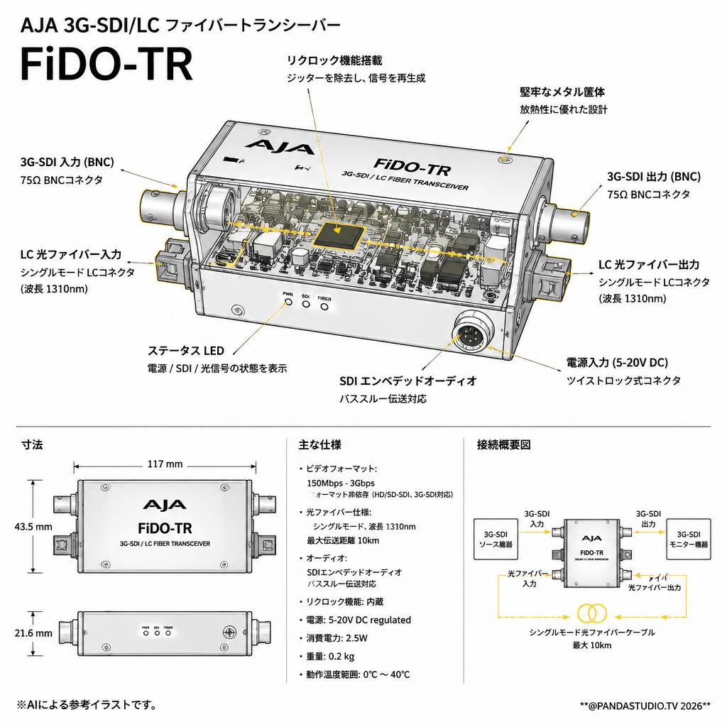 AJA 3G-SDI/LC FIberトランシーバー FiDO-TR スペック