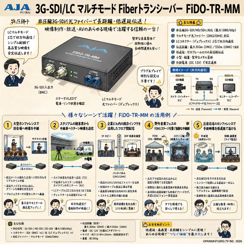 AJA 3G-SDI/LC マルチモード Fiberトランシーバー FiDO-TR-MM 用途