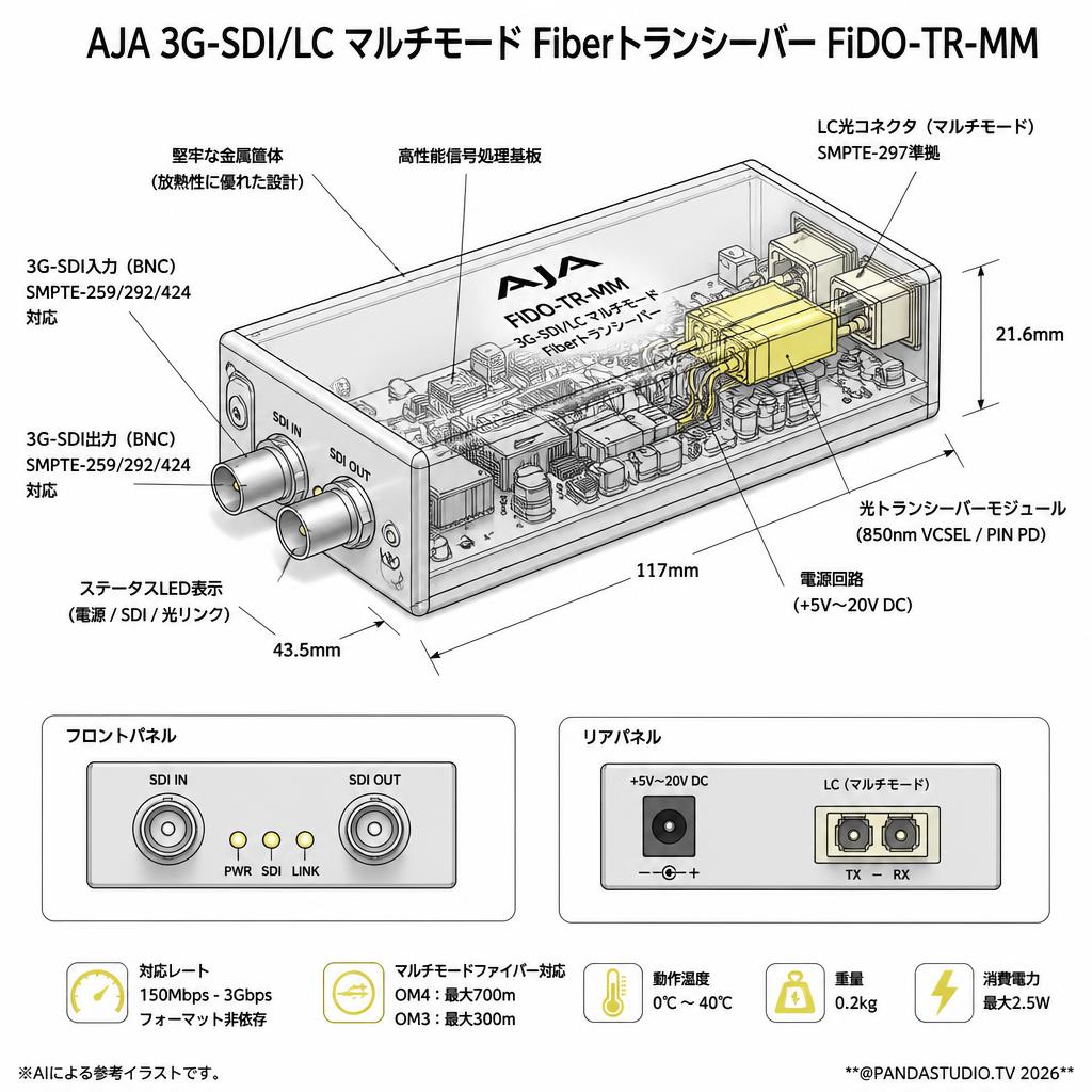 AJA 3G-SDI/LC マルチモード Fiberトランシーバー FiDO-TR-MM スペック