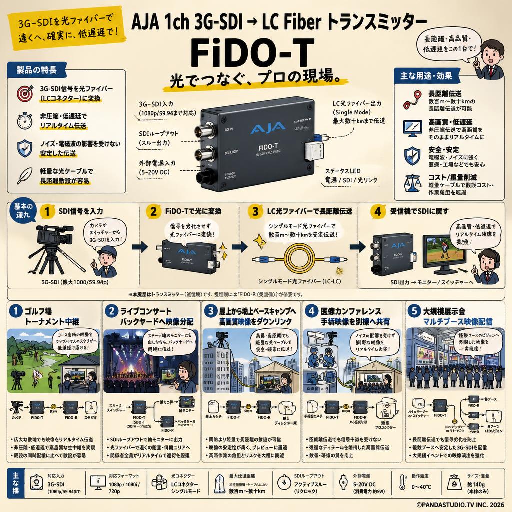 AJA 1ch 3G-SDI → LC Fiber トランスミッター FiDO-T 用途