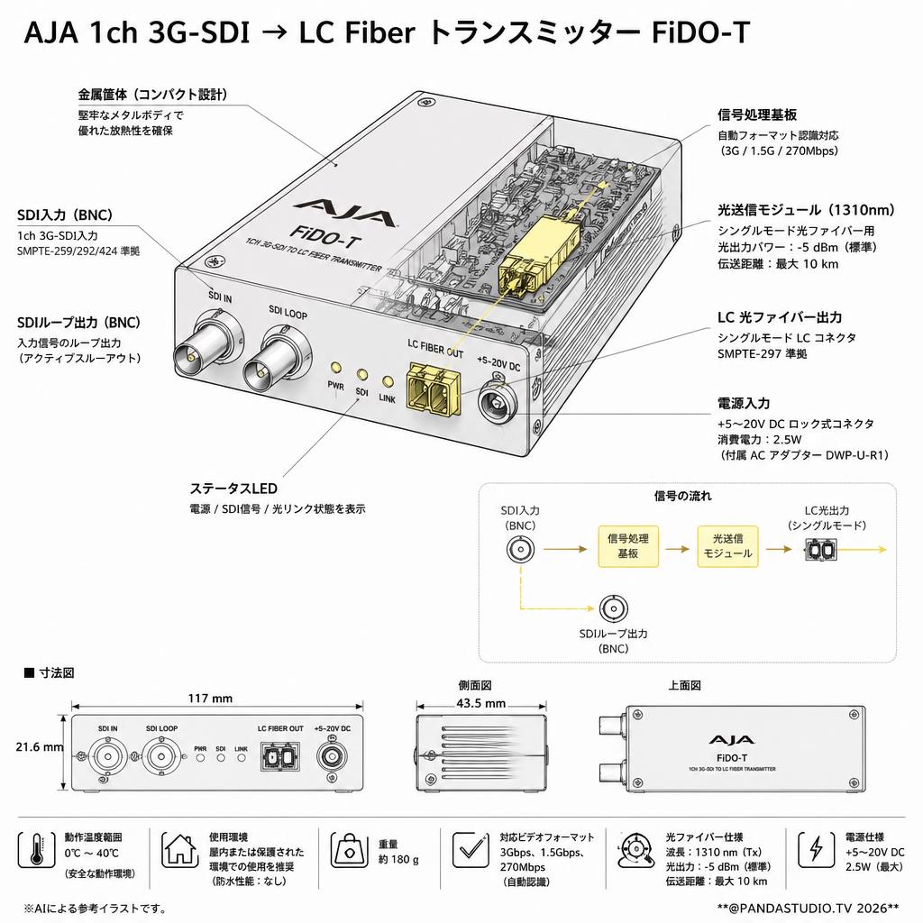AJA 1ch 3G-SDI → LC Fiber トランスミッター FiDO-T スペック