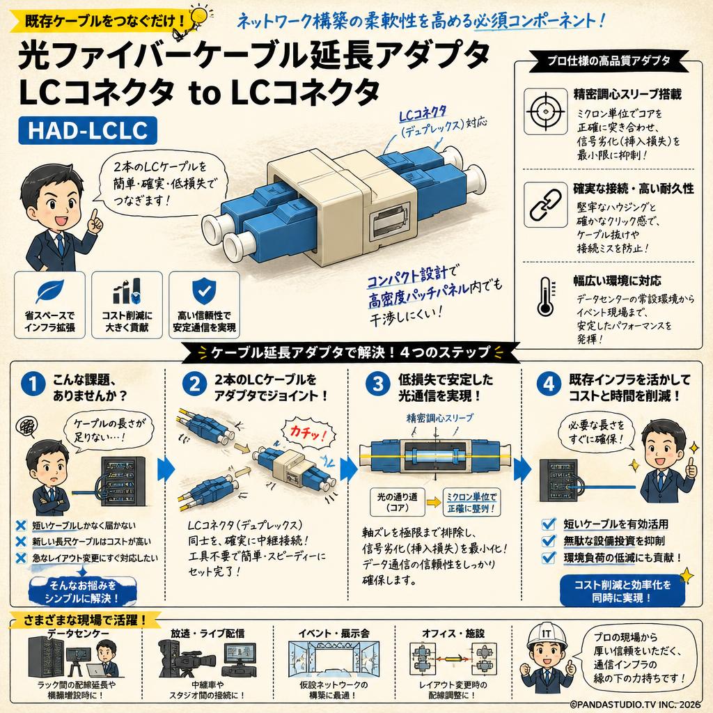 光ファイバーケーブル延長アダプタ　LCコネクタ to LCコネクタ　HAD-LCLC 概要