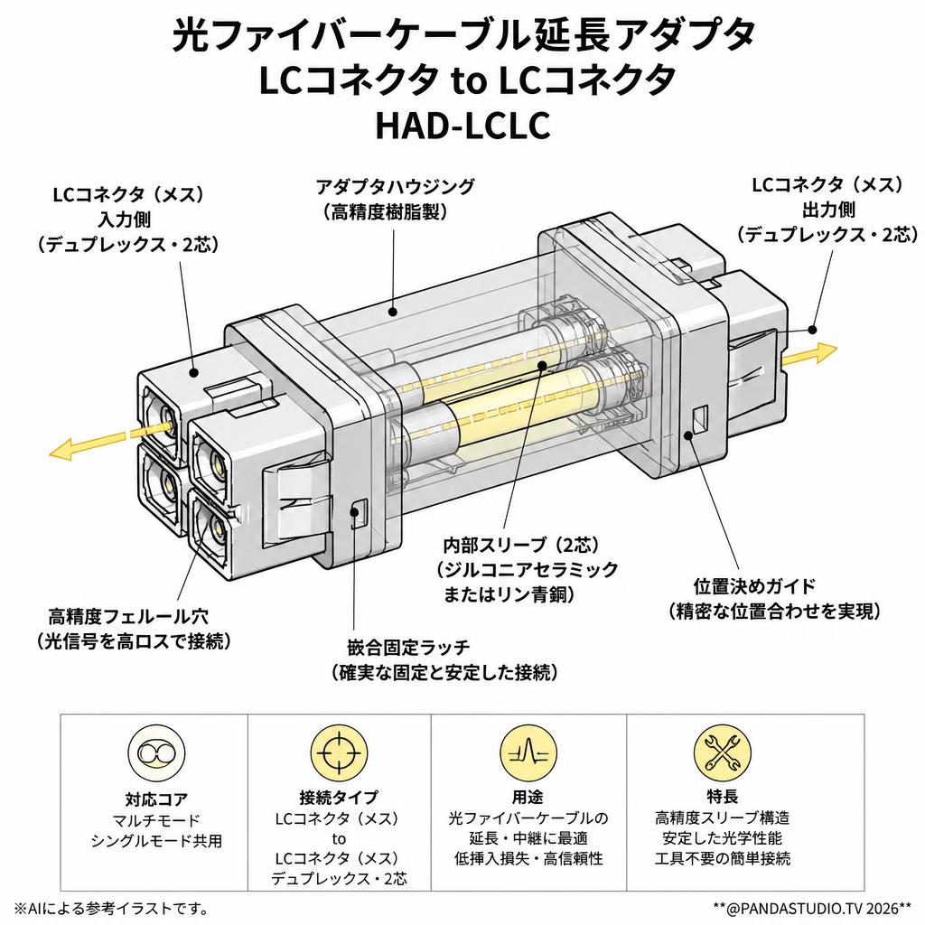 光ファイバーケーブル延長アダプタ　LCコネクタ to LCコネクタ　HAD-LCLC スペック