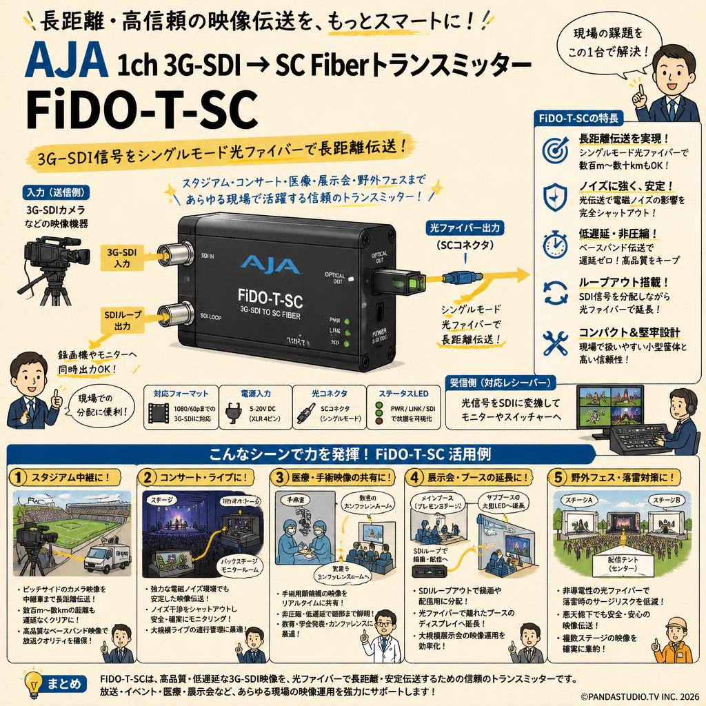 AJA 1ch 3G-SDI → SC Fiberトランスミッター FiDO-T-SC 用途