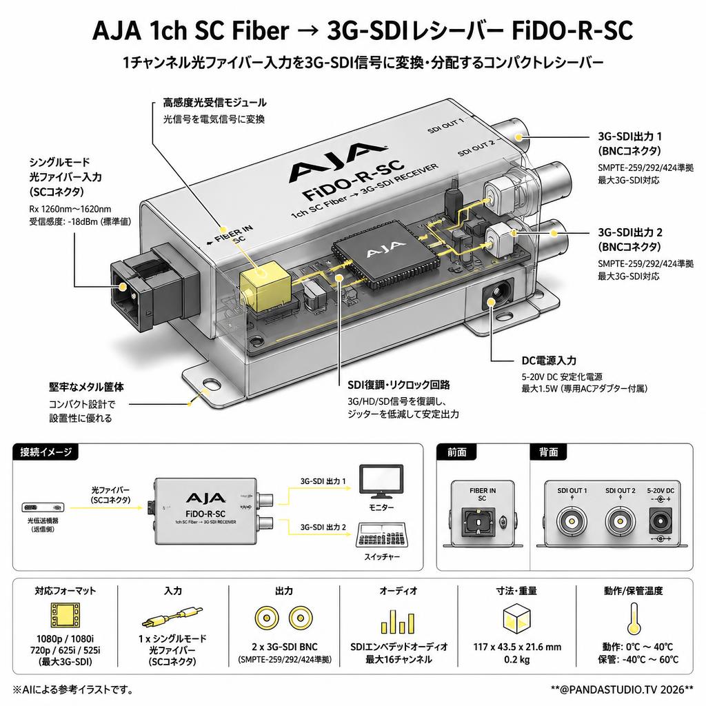 AJA 1ch SC Fiber → 3G-SDIレシーバー FiDO-R-SC スペック