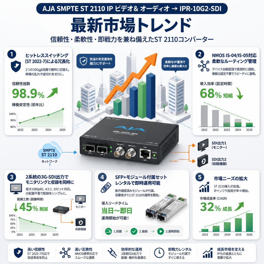AJA SMPTE ST 2110 IP ビデオ& オーディオ → IPR-10G2-SDI セールスポイント