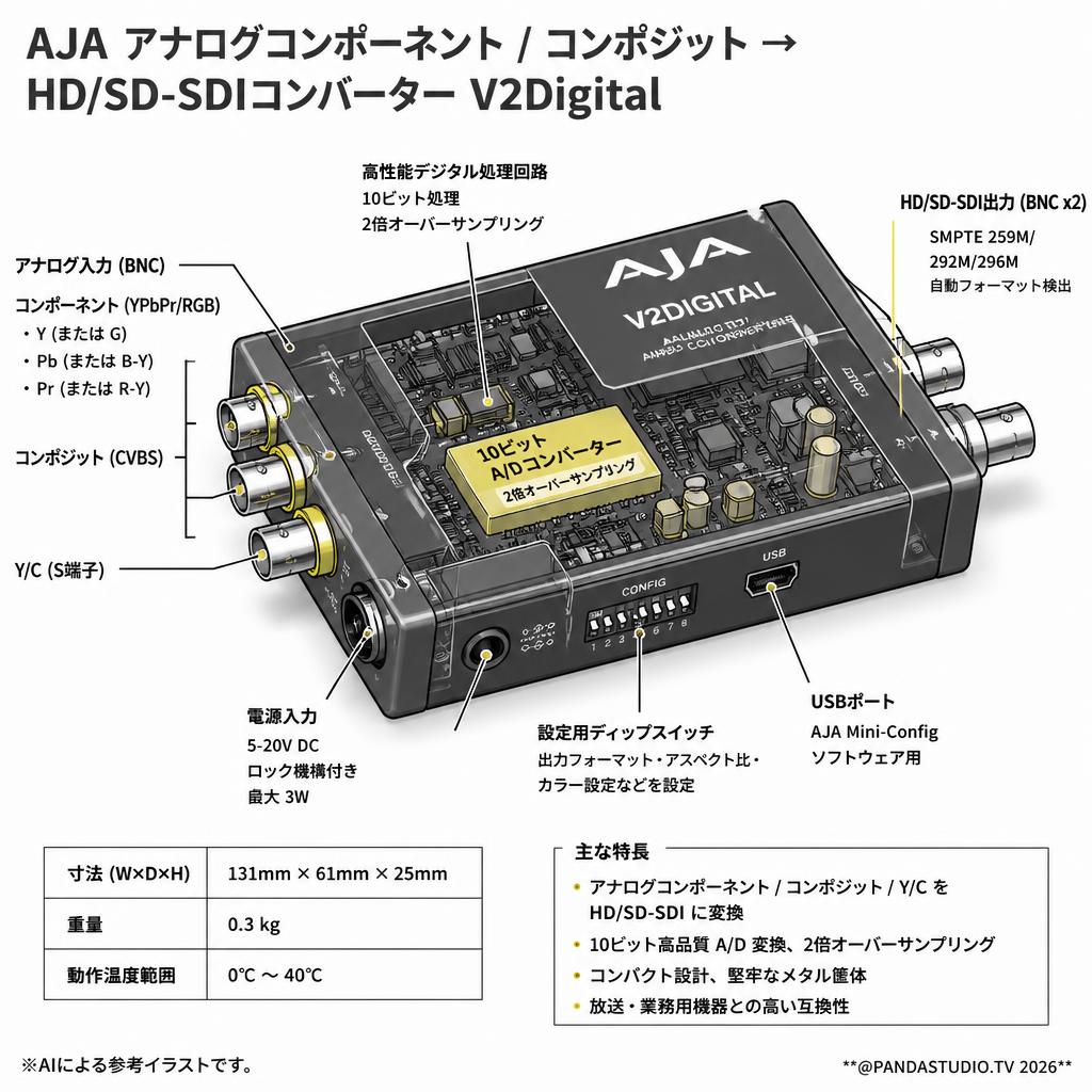 AJA アナログコンポーネント / コンポジット → HD/SD-SDIコンバーター V2Digital スペック