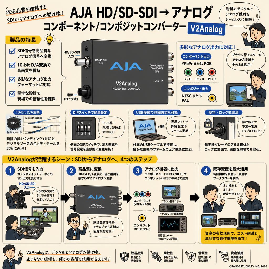 AJA HD/SD-SDI → アナログ コンポーネント/コンポジットコンバーター V2Analog 概要
