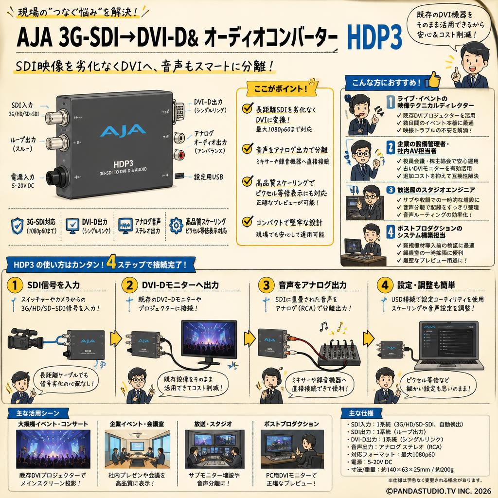 AJA 3G-SDI→DVI-D& オーディオコンバーター HDP3 おもな対象のお客様