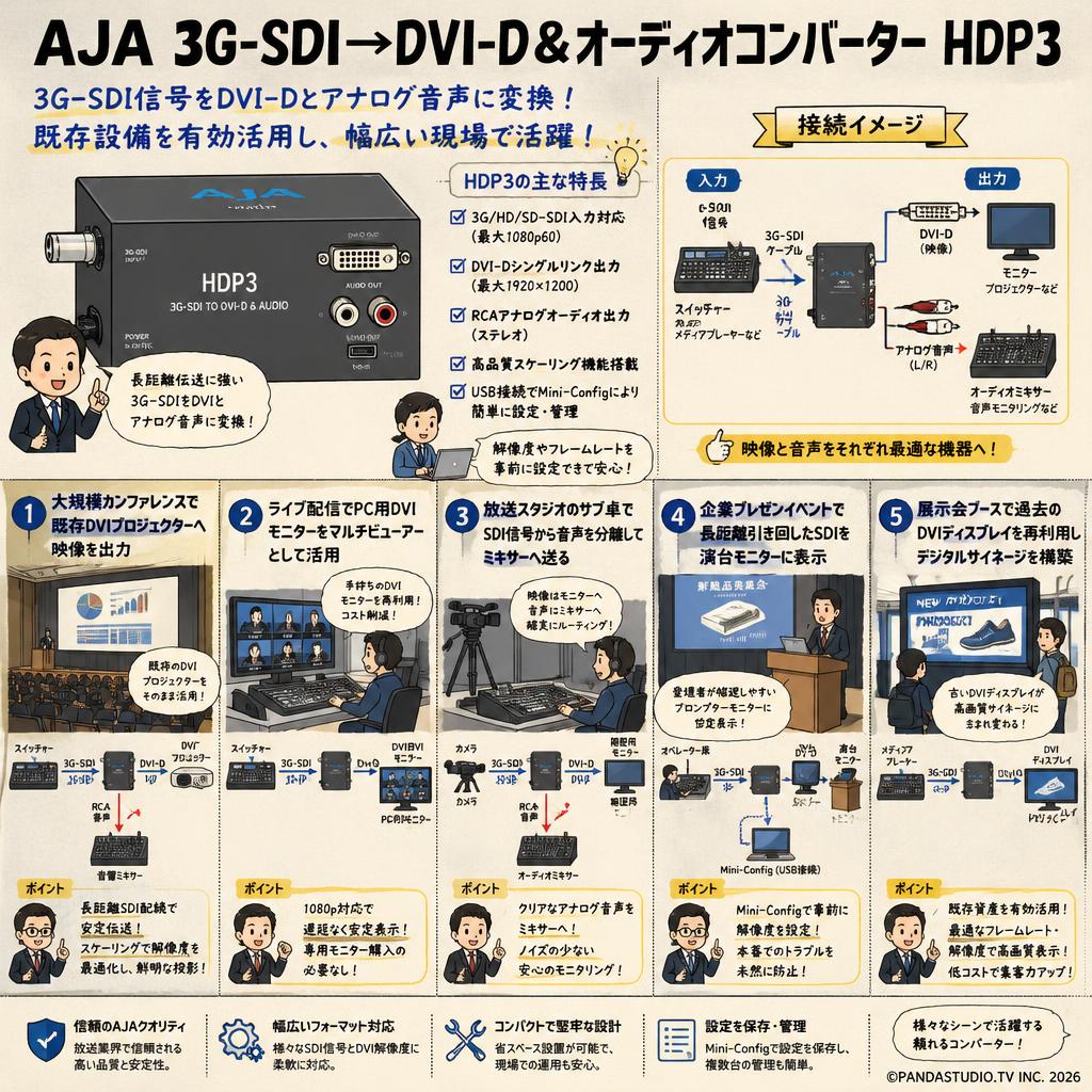 AJA 3G-SDI→DVI-D& オーディオコンバーター HDP3 用途