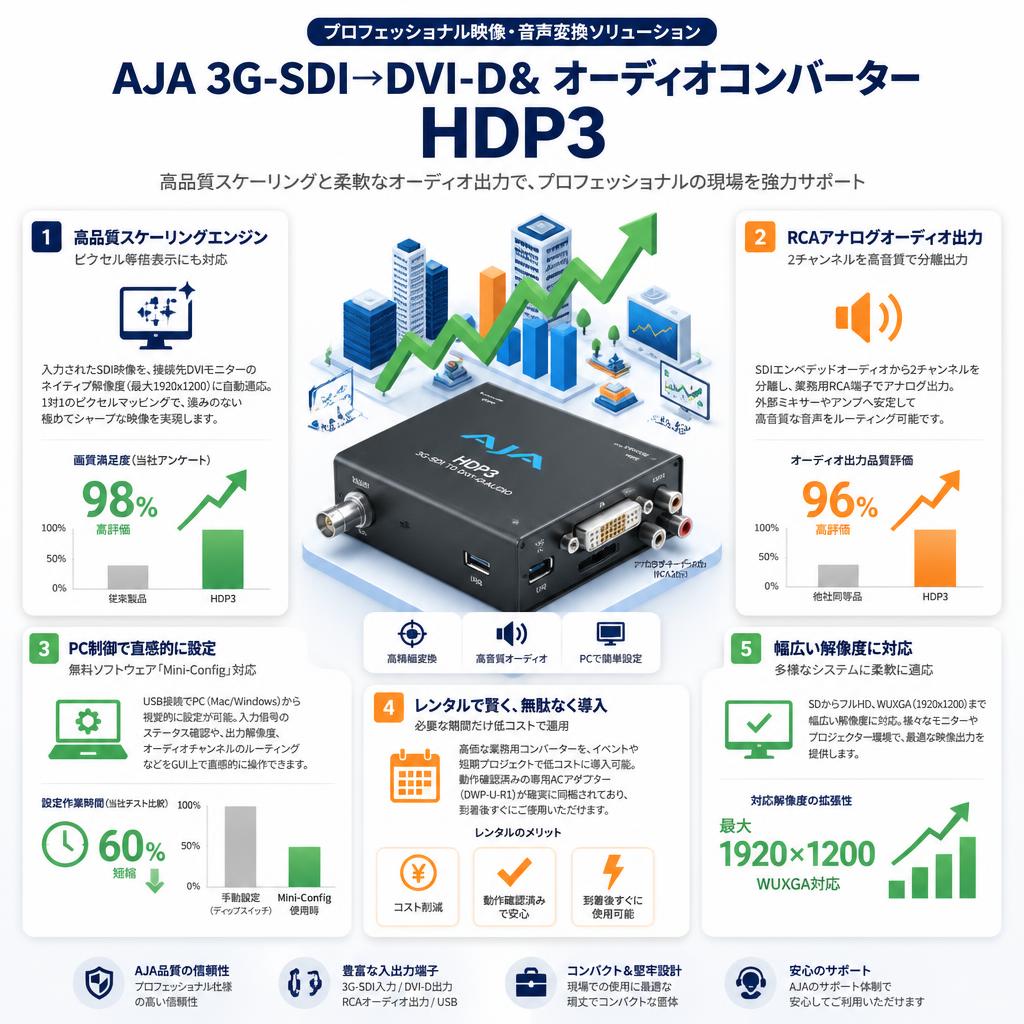 AJA 3G-SDI→DVI-D& オーディオコンバーター HDP3 セールスポイント