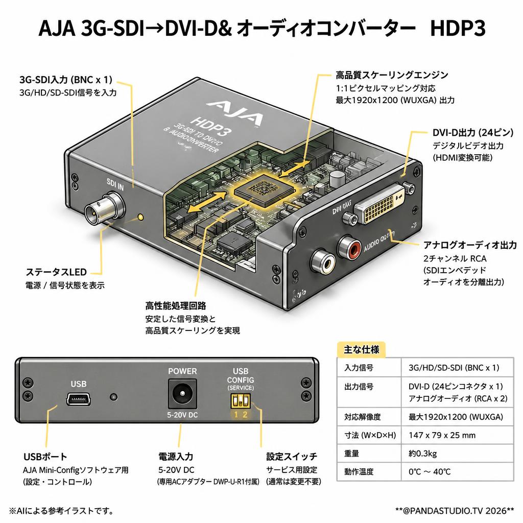 AJA 3G-SDI→DVI-D& オーディオコンバーター HDP3 スペック