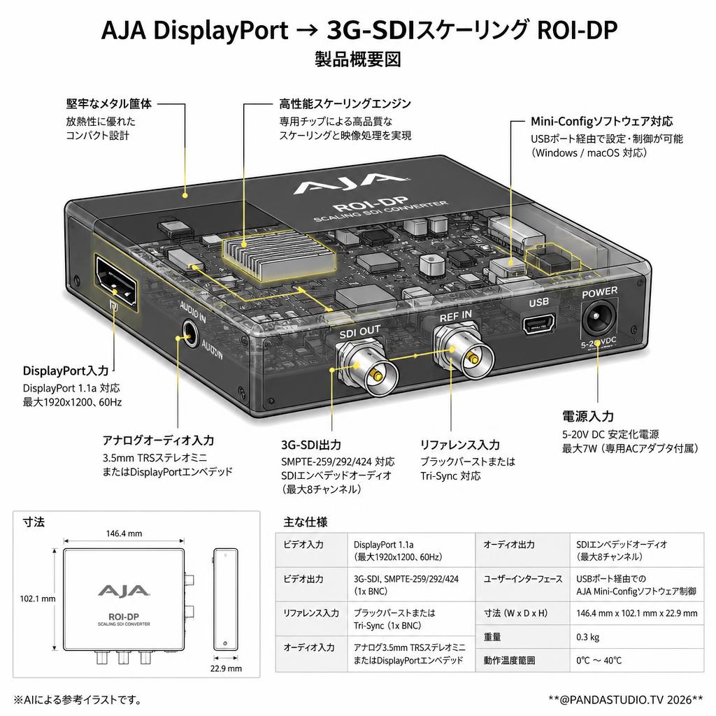 AJA DisplayPort → 3G-SDIスケーリング ROI-DP スペック