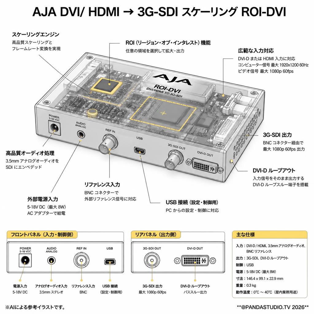 AJA DVI/ HDMI → 3G-SDI スケーリング ROI-DVI スペック