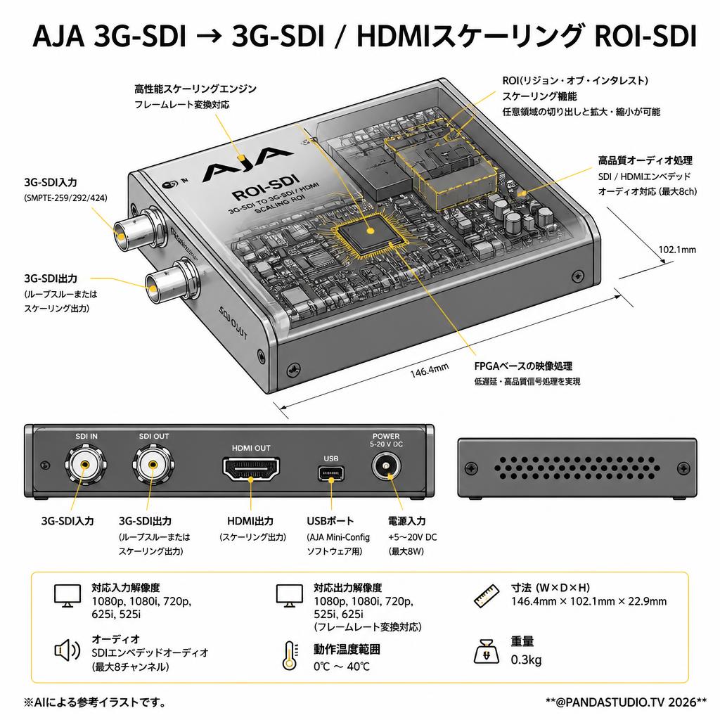 AJA 3G-SDI → 3G-SDI / HDMIスケーリング ROI-SDI スペック