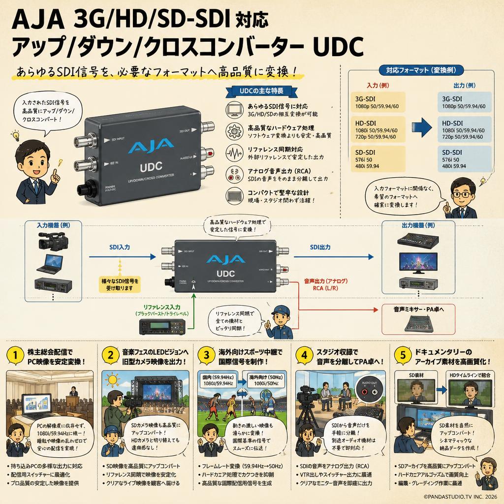 AJA 3G/HD/SD-SDI 対応 アップ/ダウン/クロスコンバーター UDC 用途