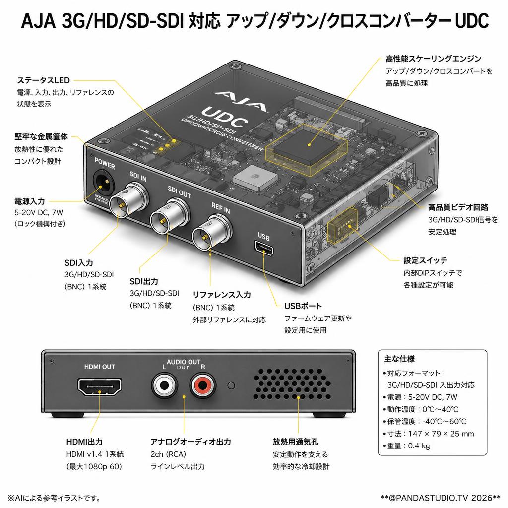 AJA 3G/HD/SD-SDI 対応 アップ/ダウン/クロスコンバーター UDC スペック